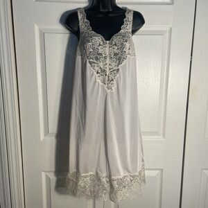 Vintage Nightgown Women Small Pink‎ Beige Lace Details Sleeveless Y2K Chemise